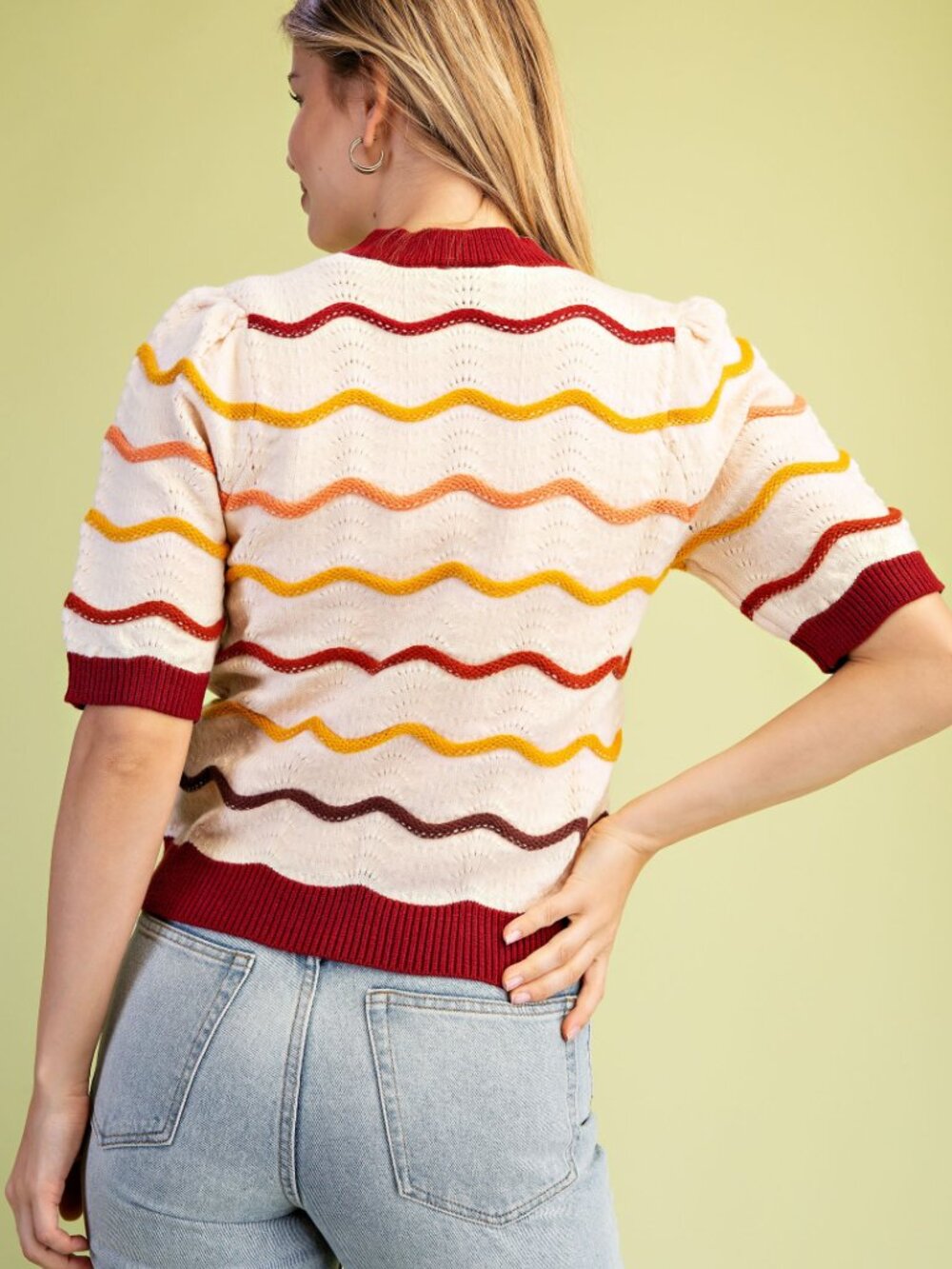 GiGiO Pointelle Knit Short Sleeve Sweater - Picture 6 of 6